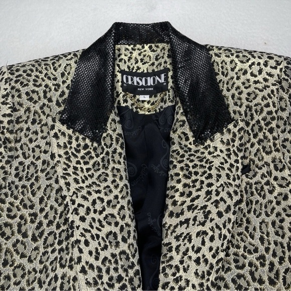 VTG Criscione New York Cache Womens Jacket Blazer Large Metallic Leopard Print - Picture 4 of 13